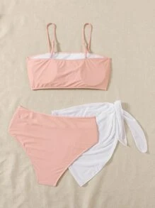 Plus Size 3packs Letter Graphic Bikini Set & Beach Skirt Summer Beach