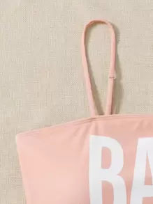 Plus Size 3packs Letter Graphic Bikini Set & Beach Skirt Summer Beach