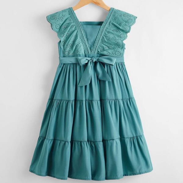 

Toddler Girls Contrast Schiffy Tie Back Dress, Green