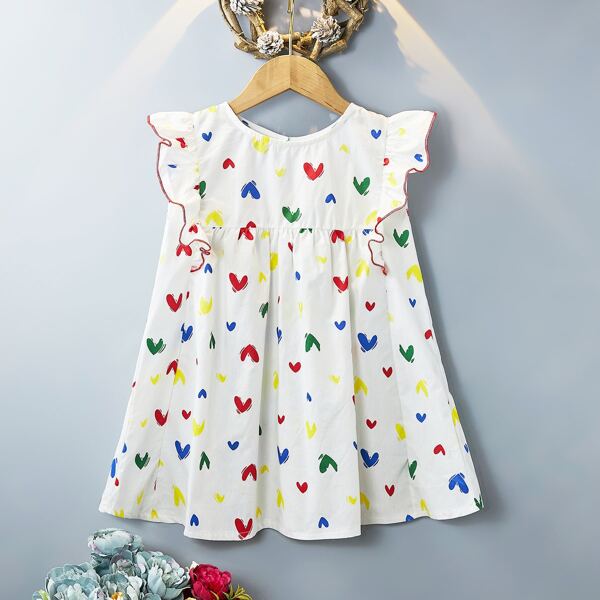

Toddler Girls Allover Heart Ruffle Smock Dress, White