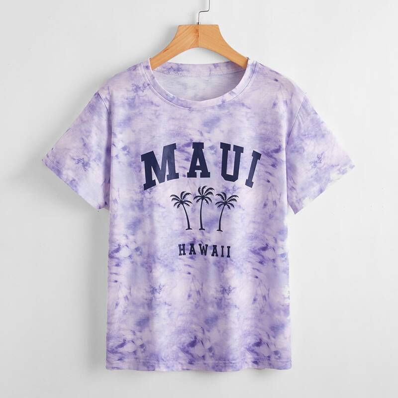 

Letter Coconut Tree Graphic Tie Dye Tee, Purple
