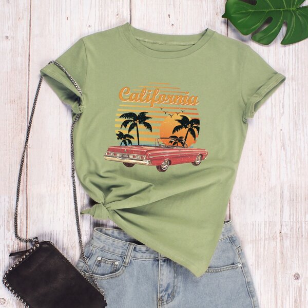 

Car & Letter Graphic Tee, Olive green