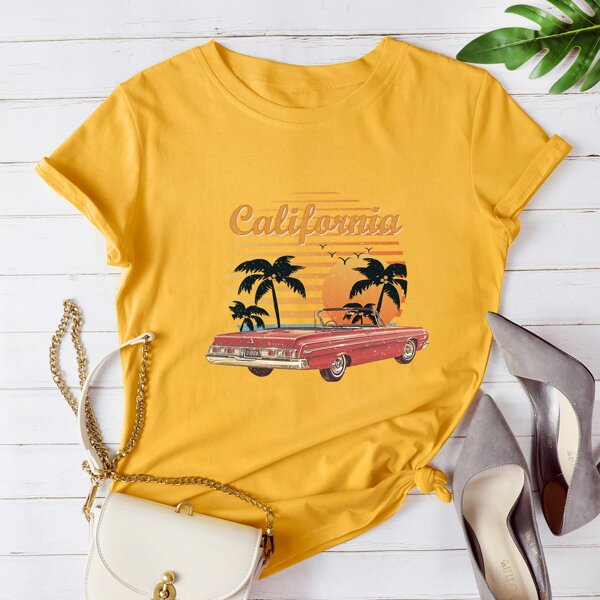 

Car & Letter Graphic Tee, Yellow