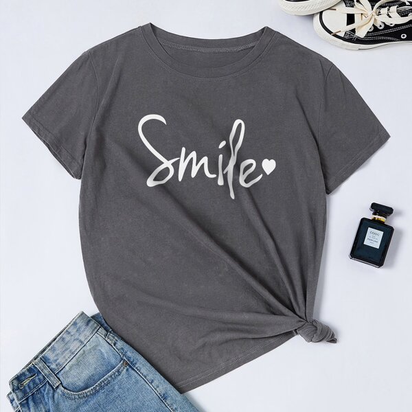 

Letter And Heart Print Tee, Dark grey