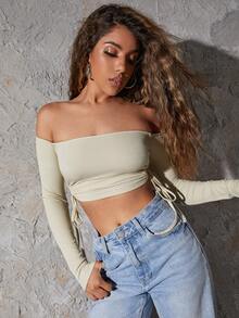 SHEIN T-Shirty Wyciąć Równy Codzienny - Beżowy - Zobacz 4