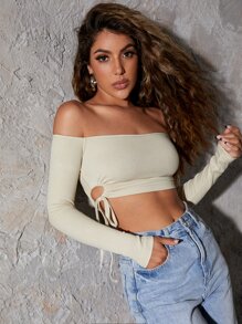 SHEIN T-Shirty Wyciąć Równy Codzienny - Beżowy - Zobacz 5