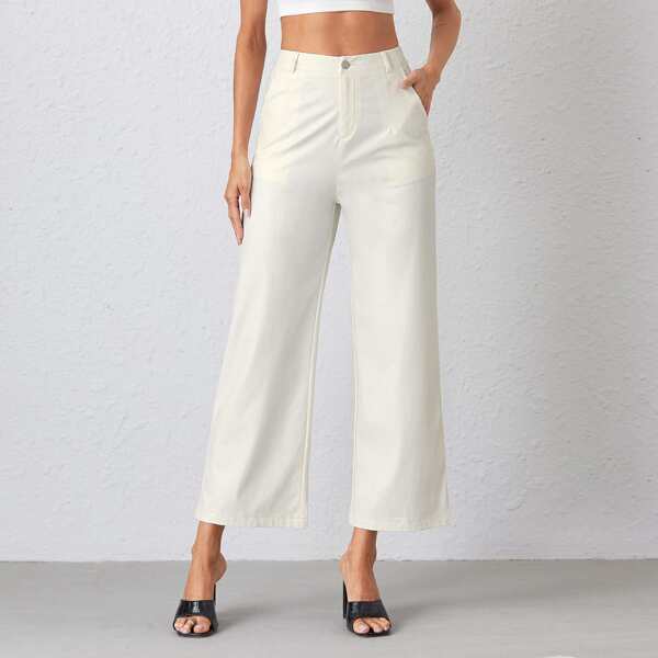 

Wide Leg PU Leather Pants, Beige