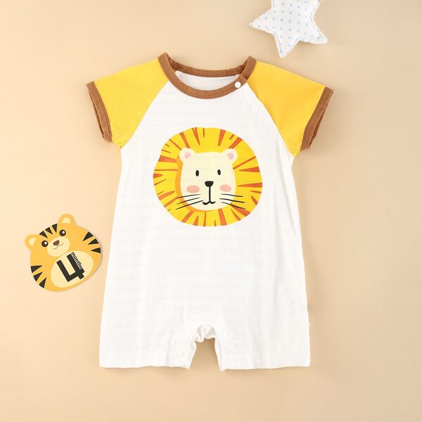 

Baby Boy Cartoon Lion Graphic Romper, White