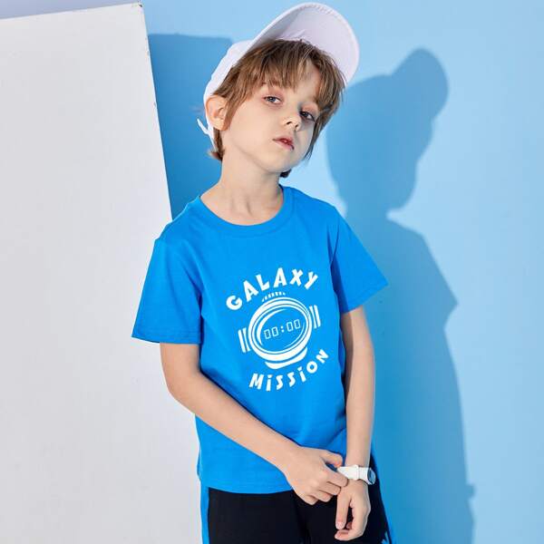 

Boys Letter & Cartoon Graphic Tee, Blue