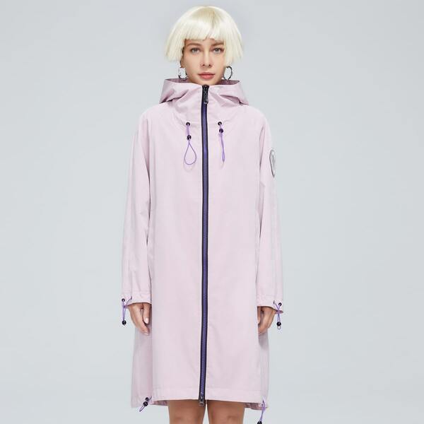 

Drawstring Hooded Zip Up Coat, Baby pink