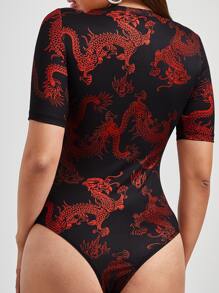SHEIN EZwear Chinese Dragon Print Bodysuit - Multicolor - View 2