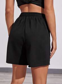 SHEIN EZwear Chinese Dragon Print Slant Pocket Track Shorts - Black - View 2