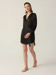 MOTF PREMIUM SILK BELTED GRADE 6A 22MM NIGHT ROBE - Black - View 1