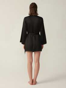 MOTF PREMIUM SILK BELTED GRADE 6A 22MM NIGHT ROBE - Black - View 2