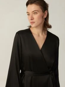 MOTF PREMIUM SILK BELTED GRADE 6A 22MM NIGHT ROBE - Black - View 3