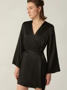 MOTF PREMIUM SILK BELTED GRADE 6A 22MM NIGHT ROBE - Black - View 5