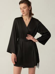 MOTF PREMIUM SILK BELTED GRADE 6A 22MM NIGHT ROBE - Black - View 9