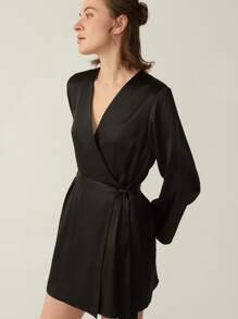 MOTF PREMIUM SILK BELTED GRADE 6A 22MM NIGHT ROBE - Black - View 10