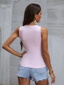 SHEIN Essnce Top tank unicolor tejido de canalé - Rosa Pálido - Ver 2