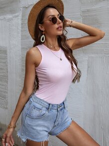 SHEIN Essnce Top tank unicolor tejido de canalé - Rosa Pálido - Ver 5