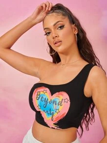 SHEIN 1 PC Heart & Letter Graphic Top - Black - View 3