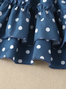 小女童波卡圓點打褶挖肩上衣和多層半身裙 - 霧霾藍 - 查看 4
