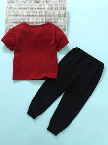 Toddler Girls Heart Print Tee With Joggers - Multicolor - View 2