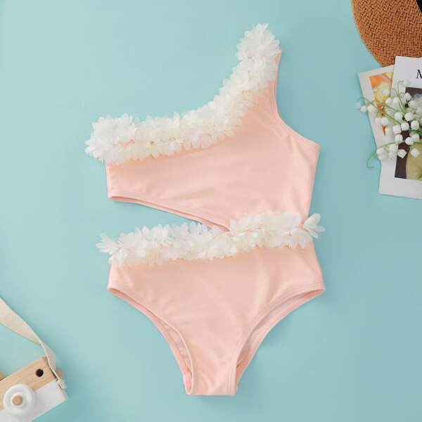 

Toddler Girls Appliques One Piece Swimsuit, Baby pink