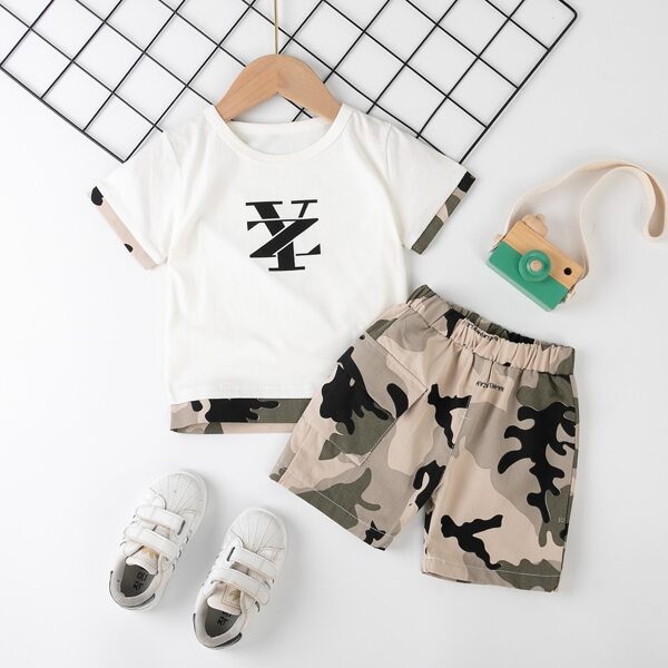 

Toddler Boys Letter Graphic Tee & Camo Shorts, Multicolor