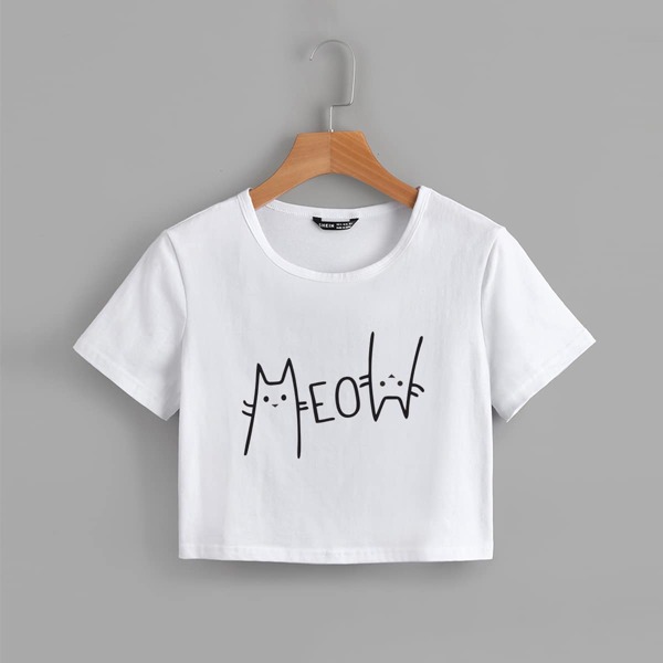 

Letter & Cartoon Graphic Crop Tee, White