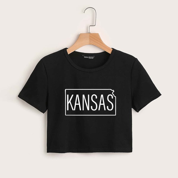

Letter Graphic Crop Tee, Black