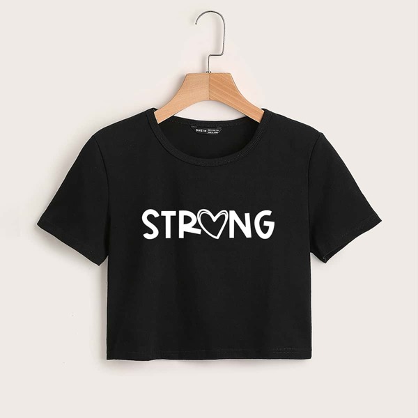 

Heart & Letter Graphic Crop Tee, Black
