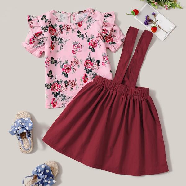

Toddler Girls Floral Print Top & Pinafore Skirt, Multicolor