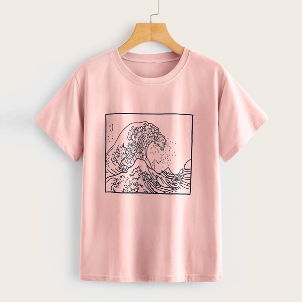 

Graphic Print Short Sleeve Tee, Baby pink