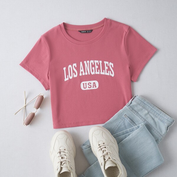 

Letter Graphic Crop Tee, Watermelon pink