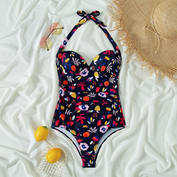 

Random Floral One Piece Swimsuit, Multicolor