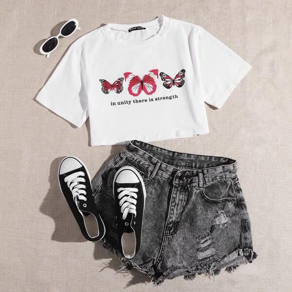 

Butterfly & Slogan Graphic Tee, White