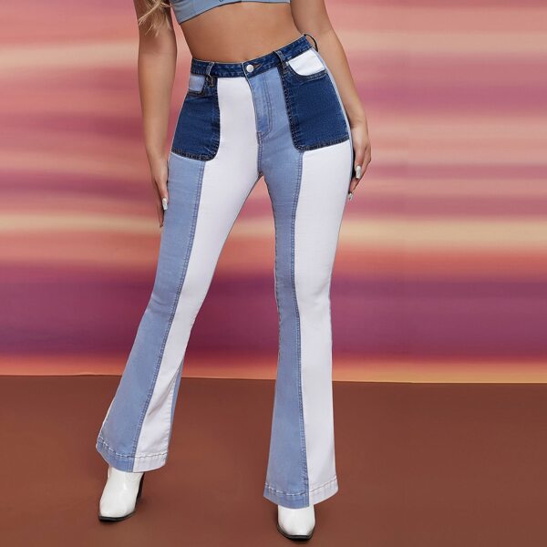 

High Waist Colorblock Flare Leg Jeans, Multicolor