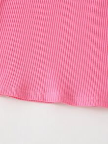 Vestido halter tejido de canalé unicolor - Rosa - Ver 3