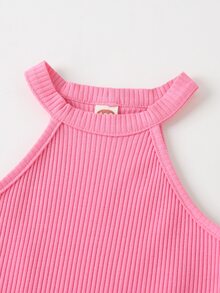 Vestido halter tejido de canalé unicolor - Rosa - Ver 4