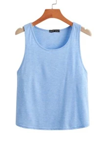 Tank top bajo curvo de cuello redondo - Celeste - Ver 1