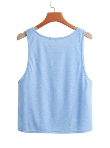 Tank top bajo curvo de cuello redondo - Celeste - Ver 2