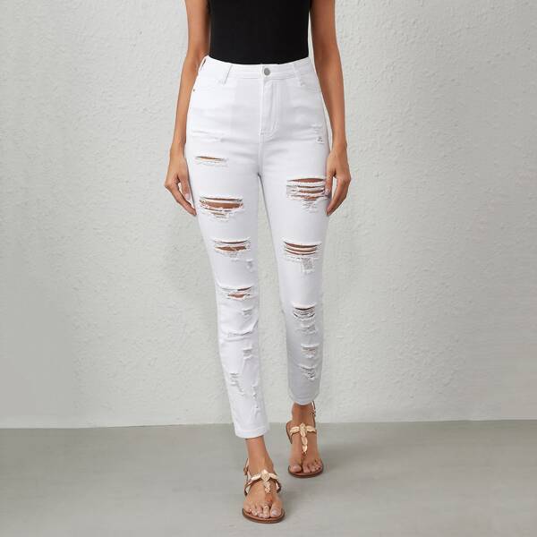

High Waist High Stretch Skinny Jeans, White