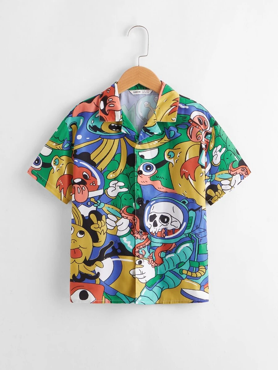 SHEIN 男孩卡通圖案襯衫