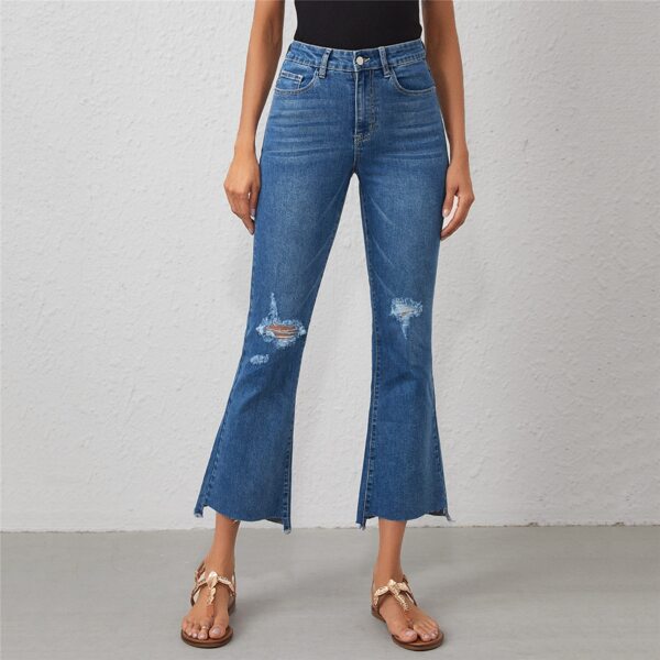 

Raw Hem Ripped Flare Leg Jeans, Medium wash