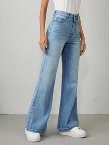 Jeans de pierna ancha con bolsillo de cintura alta - Lavado ligero - Ver 6
