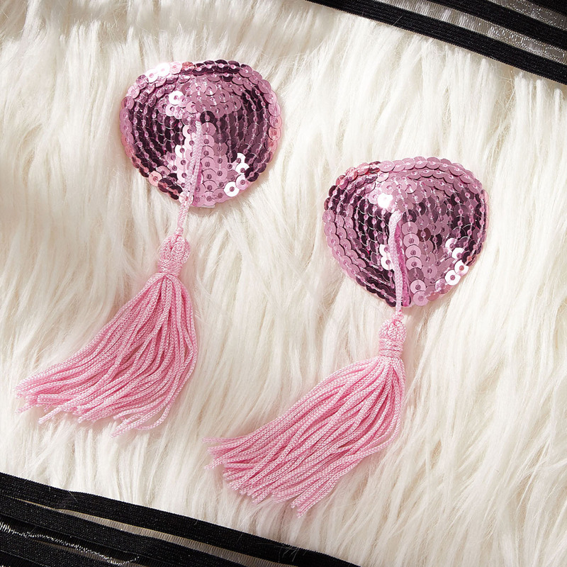 

1pair Tassel Decor Sequin Nipple Cover, Pink
