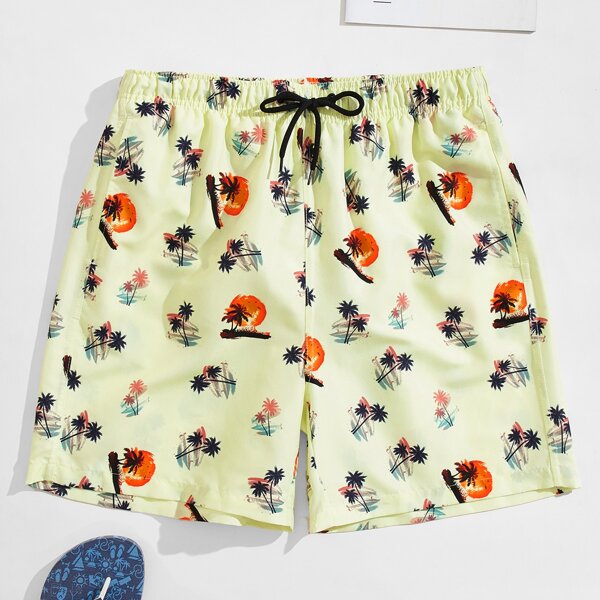 

Men Tropical Print Swim Trunks, Multicolor