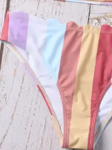 SHEIN Swim Summer Beach Colorblock Bikini Set Ruched Cut Out Bikini Top & Scallop Trim Hipster 2 Piece Bathing Suit - Multicolor - View 4