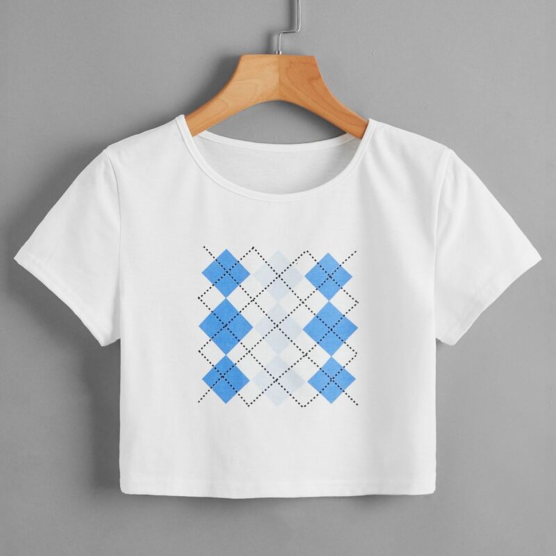 

Argyle Pattern Crop Tee, White